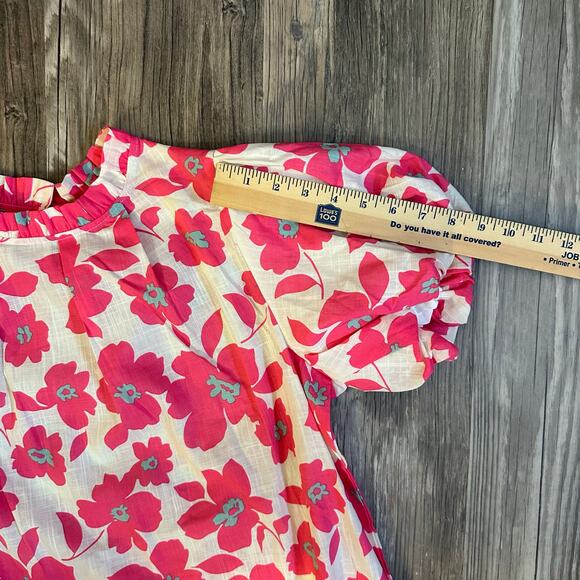 Boutique Style Floral‎ Puff Sleeve Blouse Ruffled Neck Pink Preppy- Size M - Picture 9 of 9